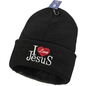 "I Love Jesus" Winter Fleece-Lined Hat, Black